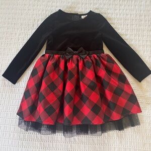 Cat & Jack Black and Red Plaid Dress with Bow Size 3T